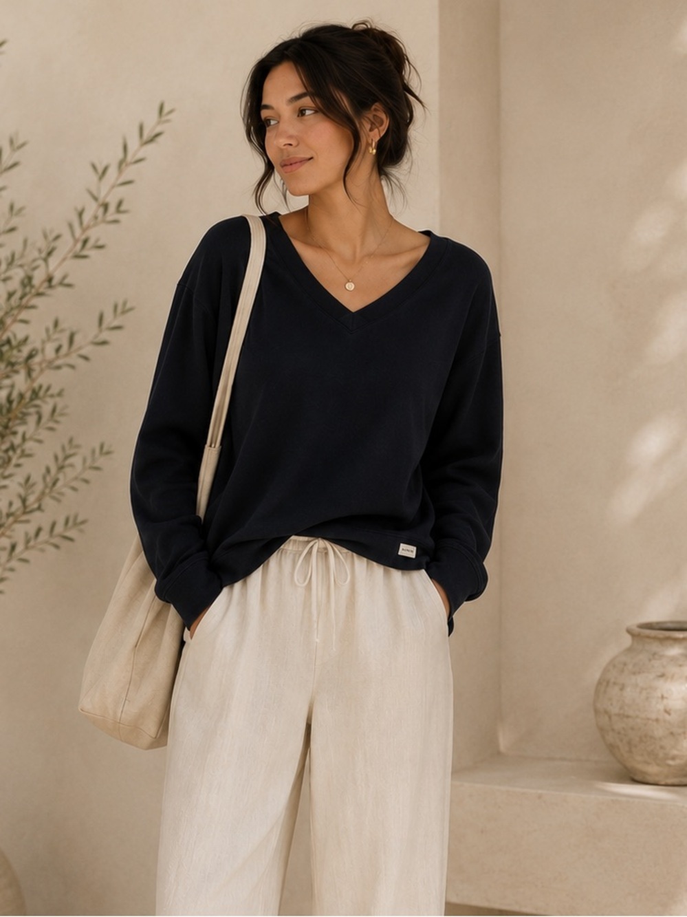 Women's Orvis Oversized V-Neck Pullover Sweater L/ XL | Soft Minimalist